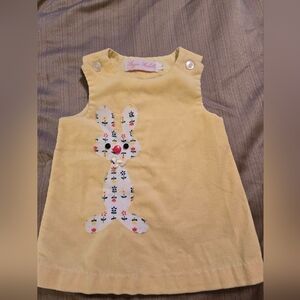 Vintage Maggie Mackall Yellow Kids Dress with Bunny Applique Size Large